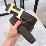 AAA Replica Hermes Double sided Leather Belt - Brown and Gold Belt